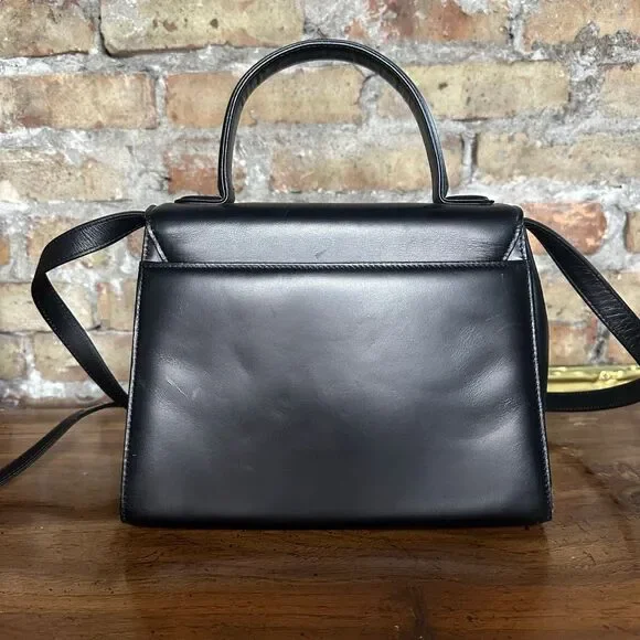 Vintage Givenchy Black Leather Top Handle 2 Way Bag